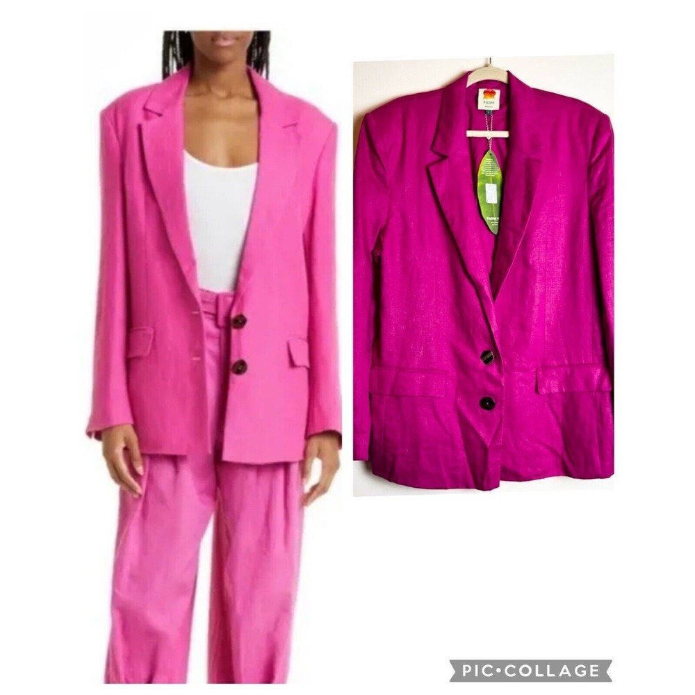 Farm Rio Pink Linen Blazer NWT Women’s L 90s Cut Artsy